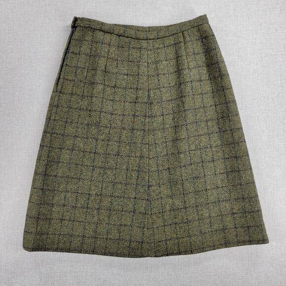 Vintage Womens Skirt Sage Green Wool Tweed Windowpane Check A-Line Career Work - Picture 12 of 12